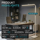 LED-Büro-Stehleuchte, Up/Down, UGR<16, CRI98, dimmbar, 60 W, 1700 x 840 x 250 mm, 3500 lm, weiß