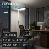 LED-Büro-Stehleuchte, Up/Down, 110 W, 8.000 lm, 4.000 K, weiß, UGR<16, dimmbar