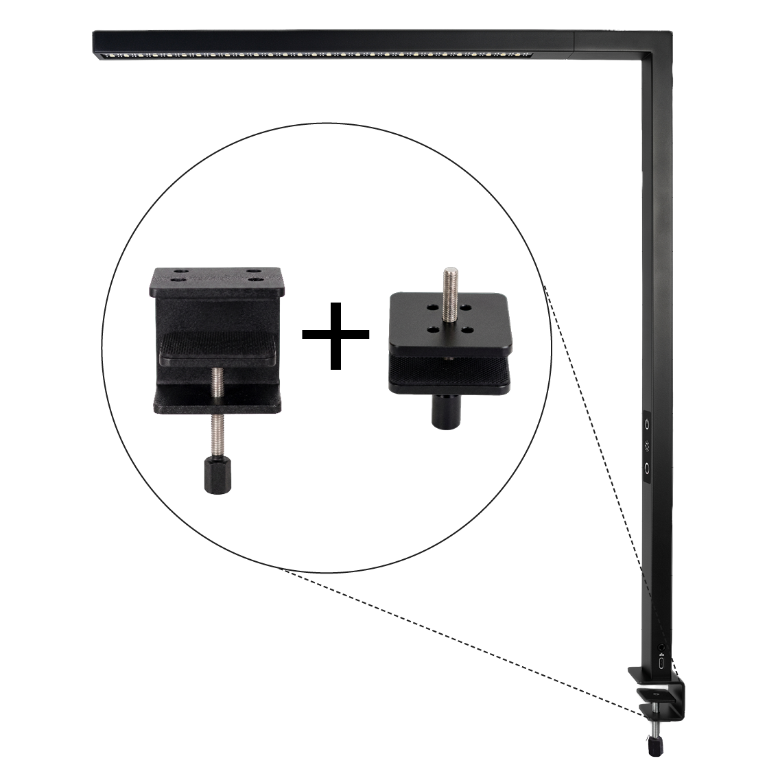 LED Büro-Klemmleuchtel Up/Down, UGR<16, CRI98, dimmbar, 45 W, 1200 x 40 x 1050 mm, 3500 lm, schwarz.