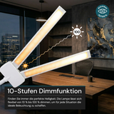 LED-Schreibtischlampe, Doppelkopf, in Weiß, dimmbar, 5 Farbtemperaturstufen, 18 W, 1100 lm, klemm- und voll verstellbare Monitor-/Tischlampe mit kotaktlosem Ein-/Ausschaltssensor