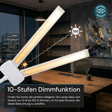 LED-Schreibtischlampe, Doppelkopf, in Weiß, dimmbar, 5 Farbtemperaturstufen, 18 W, 1100 lm, klemm- und voll verstellbare Monitor-/Tischlampe mit kotaktlosem Ein-/Ausschaltssensor