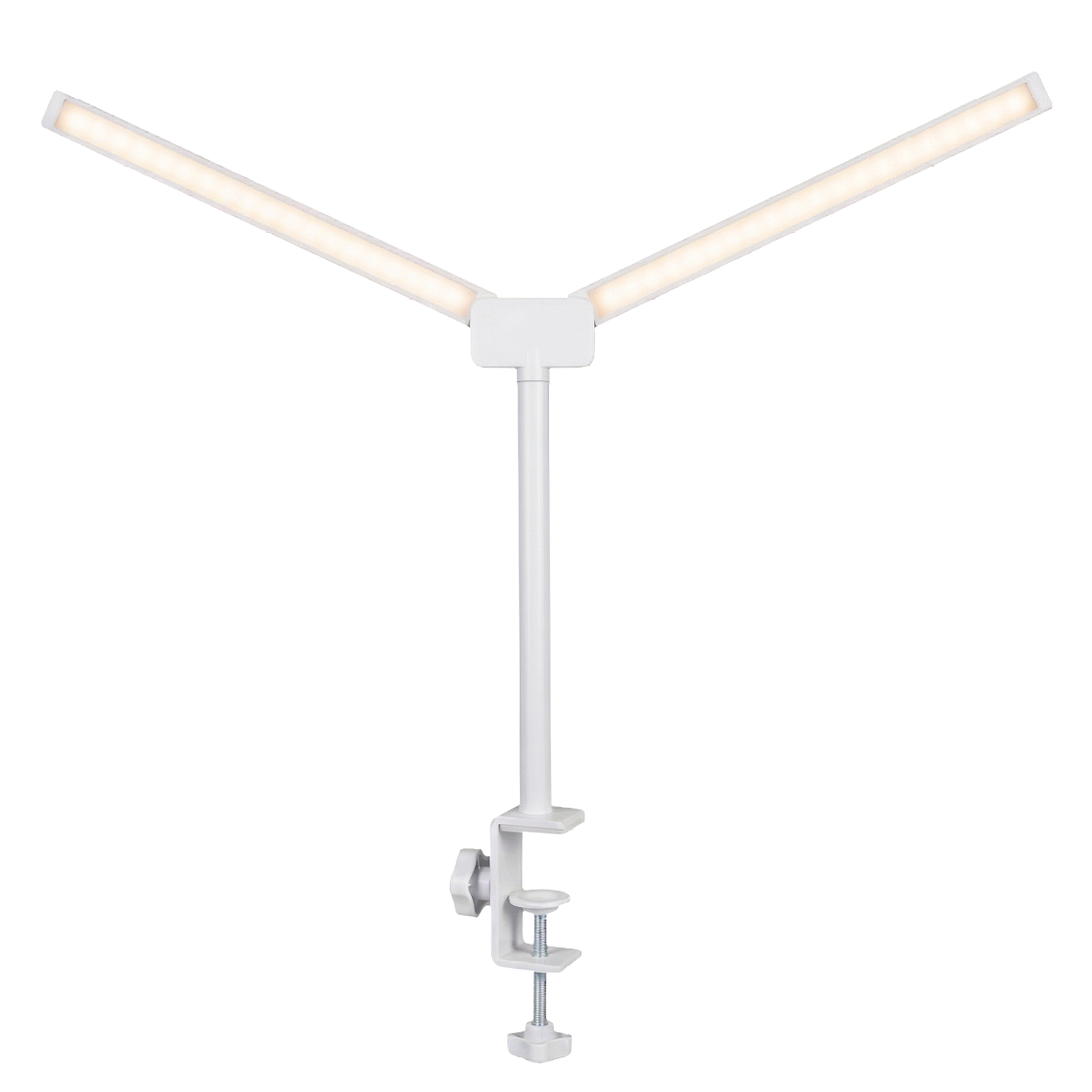LED-Schreibtischlampe, Doppelkopf, in Weiß, dimmbar, 5 Farbtemperaturstufen, 18 W, 1100 lm, klemm- und voll verstellbare Monitor-/Tischlampe mit kotaktlosem Ein-/Ausschaltssensor