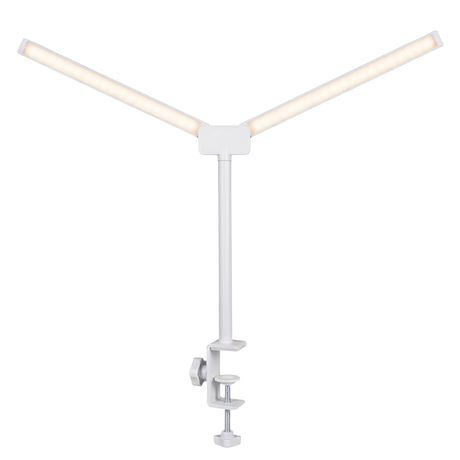 LED-Schreibtischlampe, Doppelkopf, in Weiß, dimmbar, 5 Farbtemperaturstufen, 18 W, 1100 lm, klemm- und voll verstellbare Monitor-/Tischlampe mit kotaktlosem Ein-/Ausschaltssensor