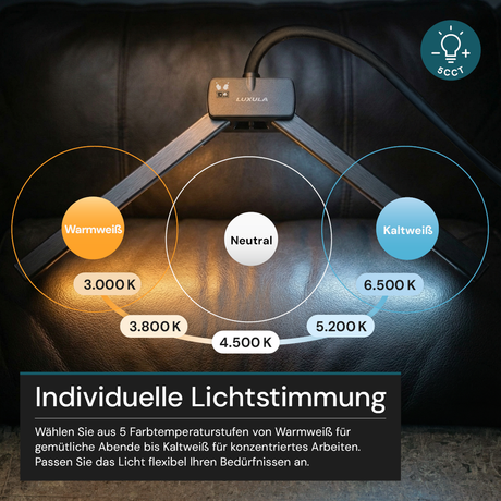 LED-Schreibtischlampe, Doppelkopf, in Schwarz, dimmbar, 5 Farbtemperaturstufen, 18 W, 1100 lm, klemm- und voll verstellbare Monitor-/Tischlampe mit kotaktlosem Ein-/Ausschaltssensor