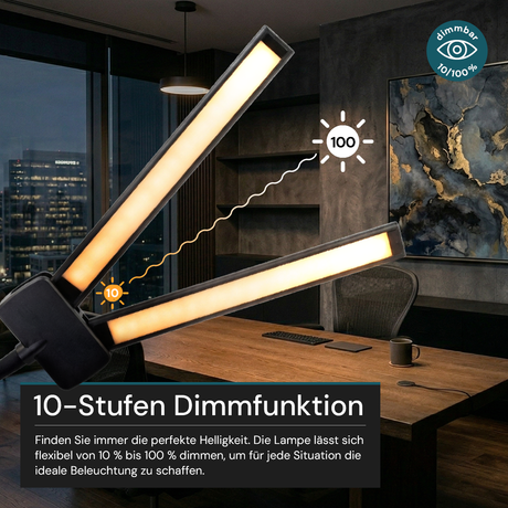 LED-Schreibtischlampe, Doppelkopf, in Schwarz, dimmbar, 5 Farbtemperaturstufen, 18 W, 1100 lm, klemm- und voll verstellbare Monitor-/Tischlampe mit kotaktlosem Ein-/Ausschaltssensor