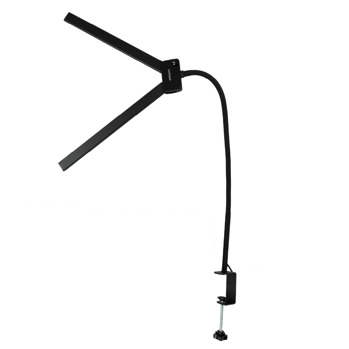 LED-Schreibtischlampe, Doppelkopf, in Schwarz, dimmbar, 5 Farbtemperaturstufen, 18 W, 1100 lm, klemm- und voll verstellbare Monitor-/Tischlampe mit kotaktlosem Ein-/Ausschaltssensor