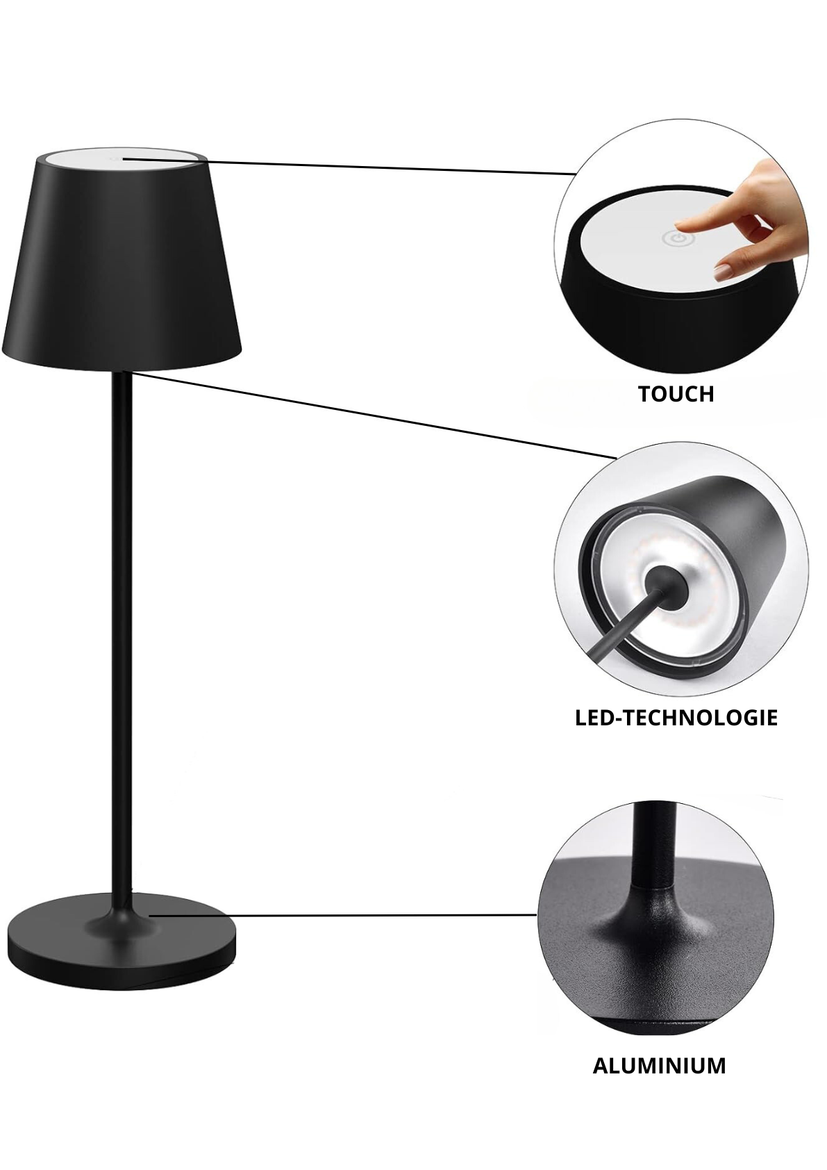 4er Set LED-Tischleuchte mit Akku, Dimm- & CCT-Funktion, wiederaufladbar, IP44, USB-C, schwarz