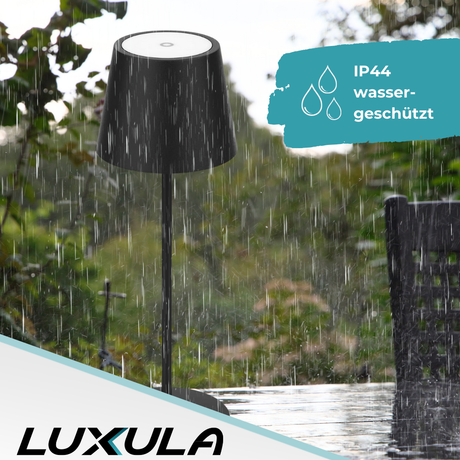 2er Set LED-Tischleuchte mit Akku, Dimm- & CCT-Funktion, wiederaufladbar, IP44, USB-C, schwarz.