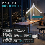 LED-Stehlampe- und Schreibtischlampe, Doppelkopf, in Weiß, dimmbar, 5 Farbtemperaturstufen, 18 W, 1100 lm, voll verstellbare Monitor-/Tischlampe mit kontaktlosem Ein-/Ausschalt-Sensor