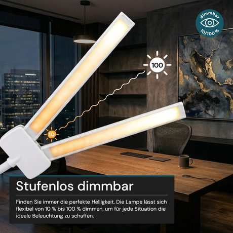 LED-Stehlampe- und Schreibtischlampe, Doppelkopf, in Weiß, dimmbar, 5 Farbtemperaturstufen, 18 W, 1100 lm, voll verstellbare Monitor-/Tischlampe mit kontaktlosem Ein-/Ausschalt-Sensor