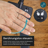 LED-Stehlampe- und Schreibtischlampe, Doppelkopf, in Schwarz, dimmbar, 5 Farbtemperaturstufen, 18 W, 1100 lm, voll verstellbare Monitor-/Tischlampe mit kontaktlosem Ein-/Ausschalt-Sensor.