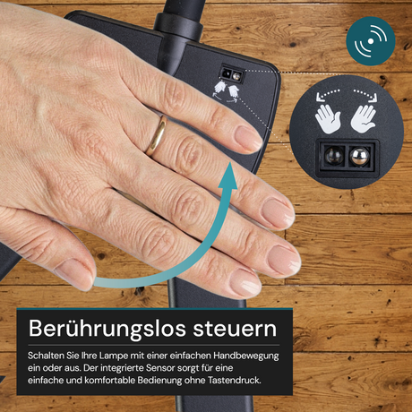 LED-Stehlampe- und Schreibtischlampe, Doppelkopf, in Schwarz, dimmbar, 5 Farbtemperaturstufen, 18 W, 1100 lm, voll verstellbare Monitor-/Tischlampe mit kontaktlosem Ein-/Ausschalt-Sensor.