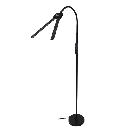 LED-Stehlampe- und Schreibtischlampe, Doppelkopf, in Schwarz, dimmbar, 5 Farbtemperaturstufen, 18 W, 1100 lm, voll verstellbare Monitor-/Tischlampe mit kontaktlosem Ein-/Ausschalt-Sensor.