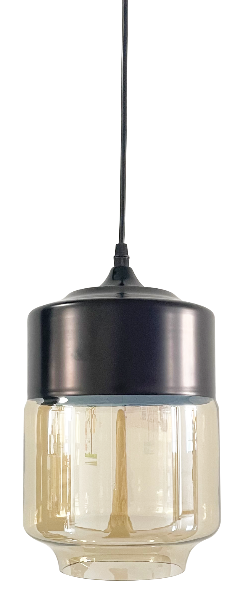 LED-Hängelampe in schwarz, rundlich, aus Glas, E27-Fassung, IP20, Ø18 cm