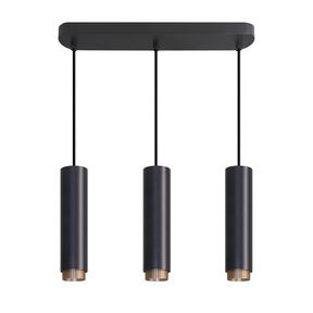 LED-Pendelleuchte, schwarz/gold, aus Aluminium, 3-flammig, GU10-Fassung, IP20.
