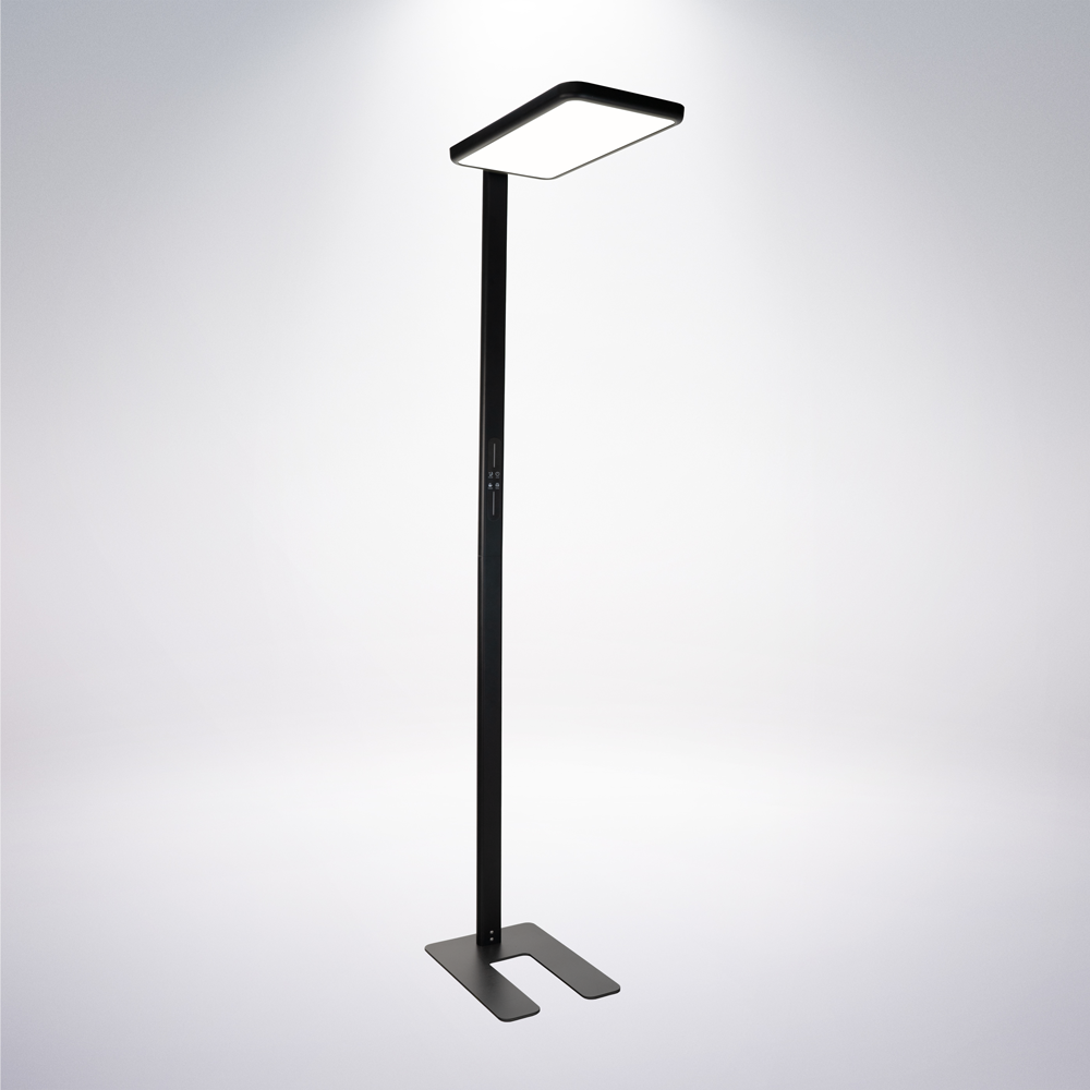 LED Büro-Stehleuchte, Up/Down, in Schwarz, 100 W, 7000 lm, 4000 K (neutralweiß), UGR<16, CRI98, dimmbar, RG0, Bridgelux LED