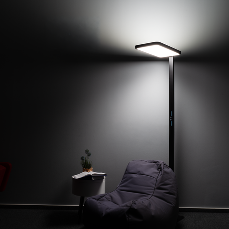 LED Büro-Stehleuchte, Up/Down, in Schwarz, 100 W, 7000 lm, 4000 K (neutralweiß), UGR<16, CRI98, dimmbar, RG0, Bridgelux LED