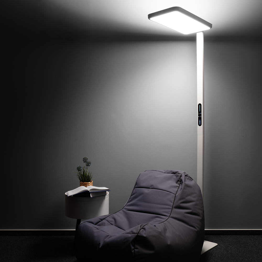 LED Büro-Stehleuchte, Up/Down, in Weiß, 100 W, 7000 lm, 4000 K (neutralweiß), UGR<16, CRI98, dimmbar, RG0, Bridgelux LED, Arbeitsplatzleuchte