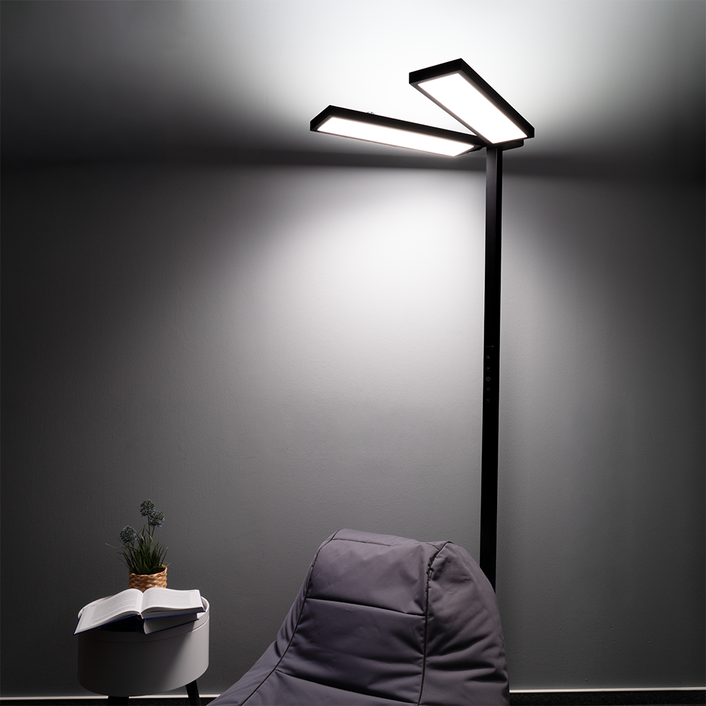 LED Büro-Stehleuchte DUO Line, Up/Down, in Schwarz, 120 W, 8500 lm, 4000 K (neutralweiß), UGR<16, CRI98, dimmbar, RG0, Bridgelux LED, Arbeitsplatzleuchte
