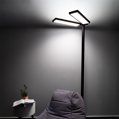 LED Büro-Stehleuchte DUO Line, Up/Down, in Schwarz, 120 W, 8500 lm, 4000 K (neutralweiß), UGR<16, CRI98, dimmbar, RG0, Bridgelux LED, Arbeitsplatzleuchte