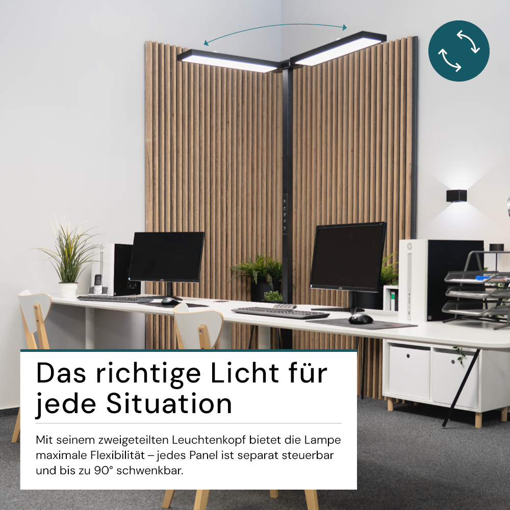 LED Büro-Stehleuchte DUO Line, Up/Down, in Schwarz, 120 W, 8500 lm, 4000 K (neutralweiß), UGR<16, CRI98, dimmbar, RG0, Bridgelux LED, Arbeitsplatzleuchte
