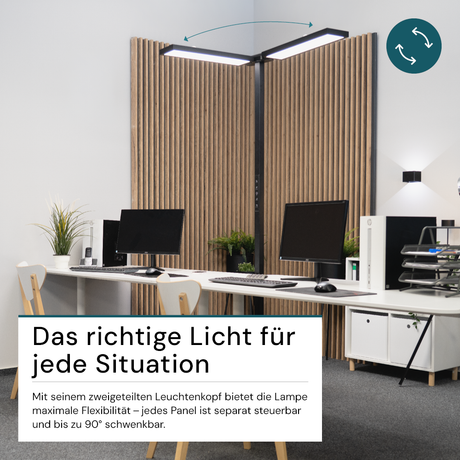 LED Büro-Stehleuchte DUO Line, Up/Down, in Schwarz, 120 W, 8500 lm, 4000 K (neutralweiß), UGR<16, CRI98, dimmbar, RG0, Bridgelux LED, Arbeitsplatzleuchte