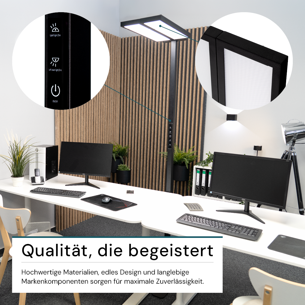 LED Büro-Stehleuchte DUO Line, Up/Down, in Schwarz, 120 W, 8500 lm, 4000 K (neutralweiß), UGR<16, CRI98, dimmbar, RG0, Bridgelux LED, Arbeitsplatzleuchte