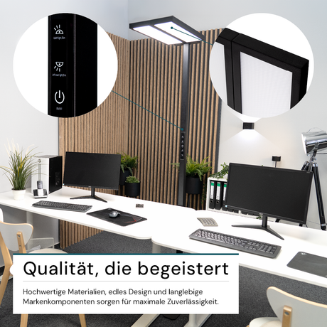 LED Büro-Stehleuchte DUO Line, Up/Down, in Schwarz, 120 W, 8500 lm, 4000 K (neutralweiß), UGR<16, CRI98, dimmbar, RG0, Bridgelux LED, Arbeitsplatzleuchte