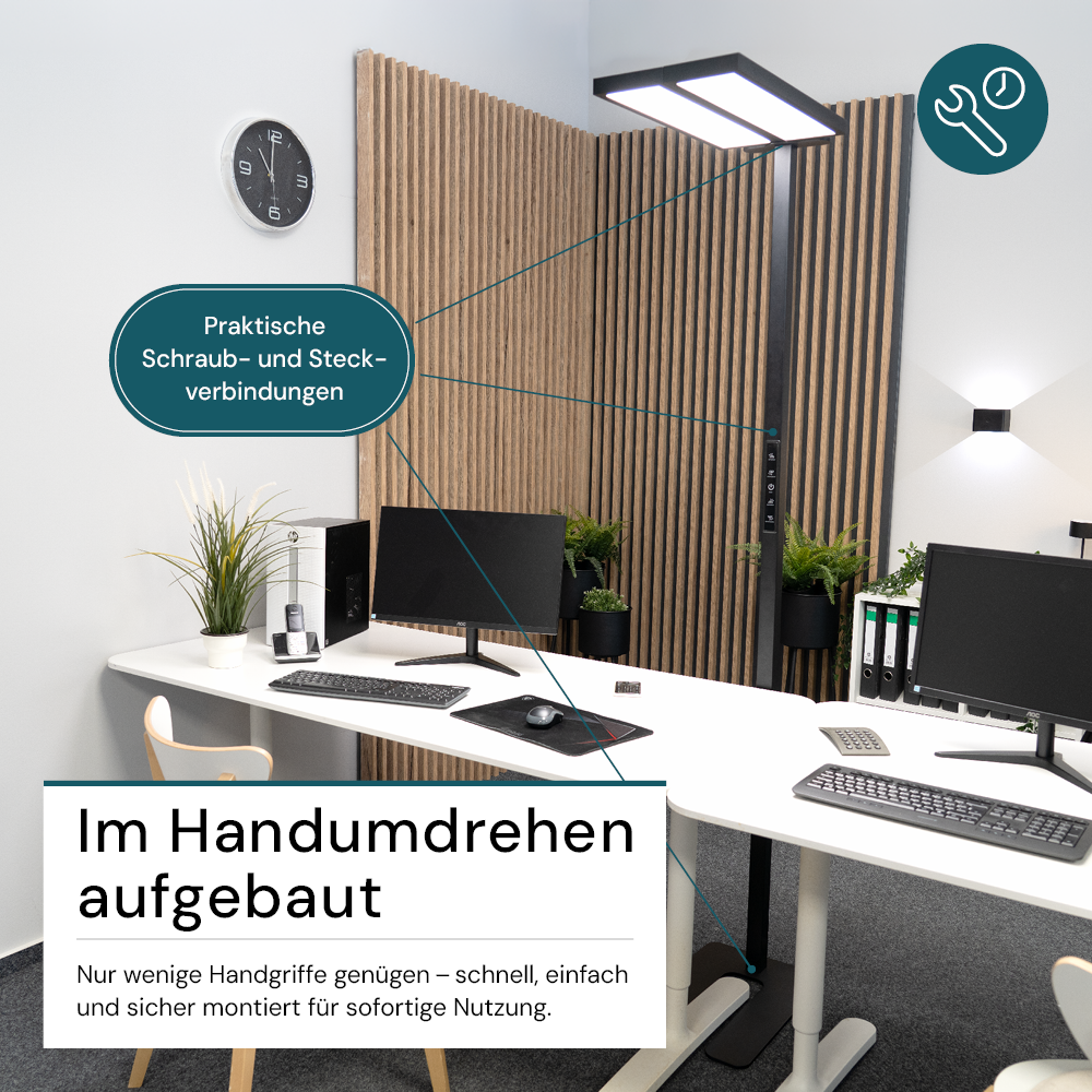 LED Büro-Stehleuchte DUO Line, Up/Down, in Schwarz, 120 W, 8500 lm, 4000 K (neutralweiß), UGR<16, CRI98, dimmbar, RG0, Bridgelux LED, Arbeitsplatzleuchte