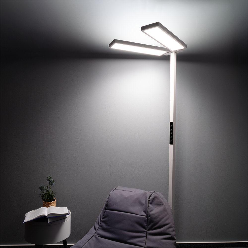 LED Büro-Stehleuchte DUO Line, Up/Down, in Weiß, 120 W, 8500 lm, 4000 K (neutralweiß), UGR<16, CRI98, dimmbar, RG0, Bridgelux LED, Arbeitsplatzleuchte