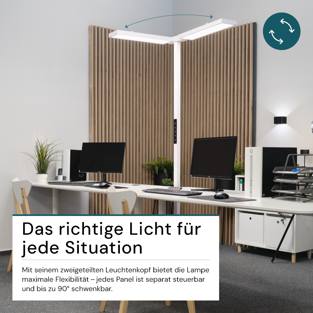 LED Büro-Stehleuchte DUO Line, Up/Down, in Weiß, 120 W, 8500 lm, 4000 K (neutralweiß), UGR<16, CRI98, dimmbar, RG0, Bridgelux LED, Arbeitsplatzleuchte