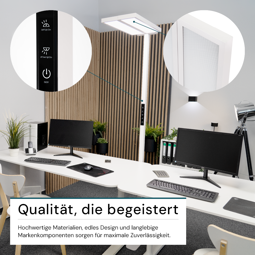 LED Büro-Stehleuchte DUO Line, Up/Down, in Weiß, 120 W, 8500 lm, 4000 K (neutralweiß), UGR<16, CRI98, dimmbar, RG0, Bridgelux LED, Arbeitsplatzleuchte