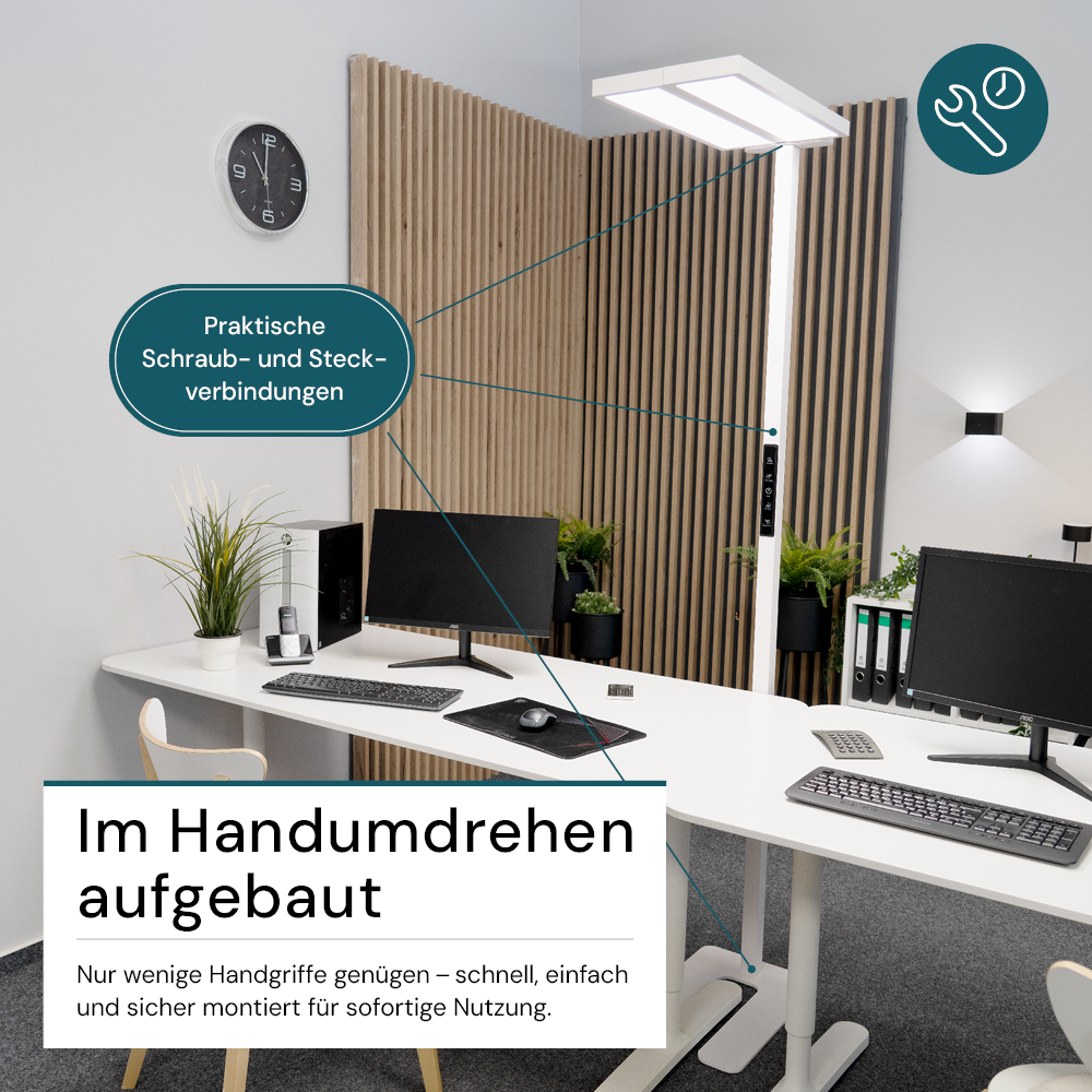LED Büro-Stehleuchte DUO Line, Up/Down, in Weiß, 120 W, 8500 lm, 4000 K (neutralweiß), UGR<16, CRI98, dimmbar, RG0, Bridgelux LED, Arbeitsplatzleuchte
