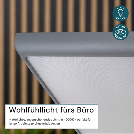 LED Büro-Stehleuchte, Up/Down, in Grau, 100 W, 7000 lm, 4000 K (neutralweiß), UGR<16, CRI98, dimmbar, RG0, Bridgelux LED, Arbeitsplatzleuchte.