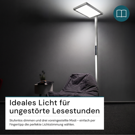 LED Büro-Stehleuchte, Up/Down, in Grau, 100 W, 7000 lm, 4000 K (neutralweiß), UGR<16, CRI98, dimmbar, RG0, Bridgelux LED, Arbeitsplatzleuchte.