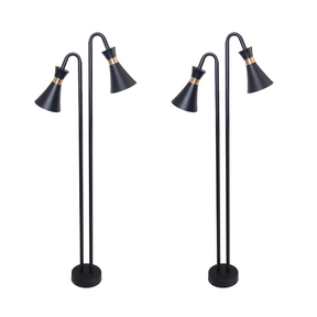 2er-Pack 2-köpfige Wegeleuchte, schwarz, GU10 Fassung, IP54, Aluminium, mit Erdspieß, Höhe 76,5 cm.