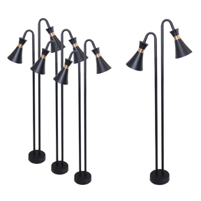 4er-Pack 2-köpfige Wegeleuchte, schwarz, GU10 Fassung, IP54, Aluminium, mit Erdspieß, Höhe 76,5 cm.
