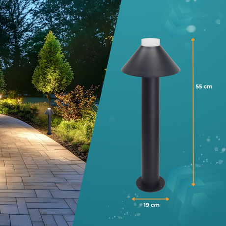 Stilvolle Wegeleuchte, schwarz, GU10 Fassung, IP44, Aluminium, mit Erdspieß, Höhe 60 cm.