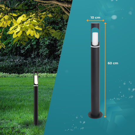 Zeitlose Wegeleuchte, schwarz, GU10 Fassung, IP44, Aluminium, mit Erdspieß, Höhe 60 cm.