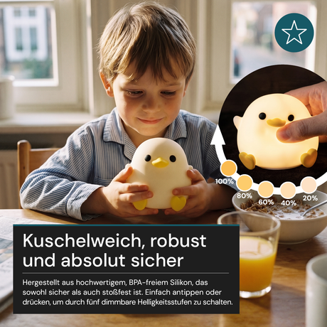 LED-Nachtlicht Küken, 1,7 W, 70 lm, 3000 K, 5-Stufen-Dimmfunktion, 30-Minuten-Timer.