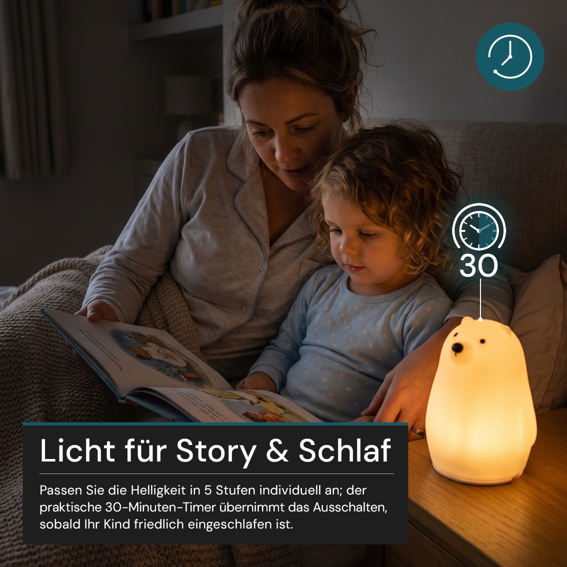 LED Nachtlicht Eisbär 1,7 W, 70 lm, 3000 K, 5-Stufen-Dimmfunktion, 30-Minuten-Timer