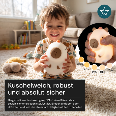 LED Nachtlicht Capybara, 1,7 W, 70 lm, 3000 K, 5-Stufen-Dimmfunktion, 30-Minuten-Timer