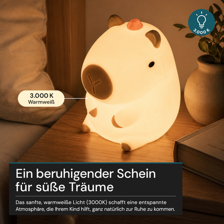 LED Nachtlicht Capybara, 1,7 W, 70 lm, 3000 K, 5-Stufen-Dimmfunktion, 30-Minuten-Timer
