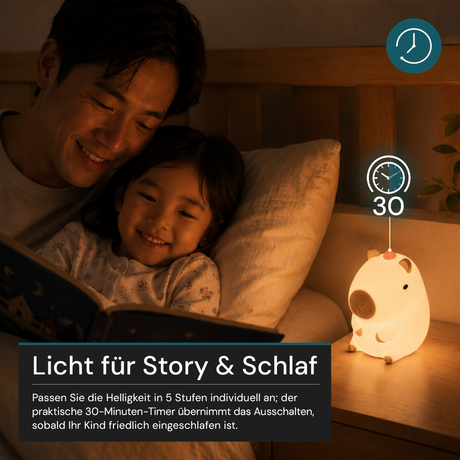 LED Nachtlicht Capybara, 1,7 W, 70 lm, 3000 K, 5-Stufen-Dimmfunktion, 30-Minuten-Timer