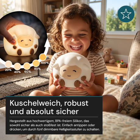 LED Nachtlicht Schaf, 1,7 W, 70 lm, 3000 K, 5-Stufen-Dimmfunktion, 30-Minuten-Timer