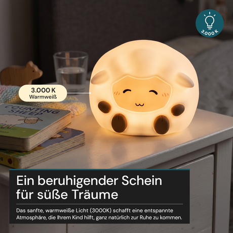 LED Nachtlicht Schaf, 1,7 W, 70 lm, 3000 K, 5-Stufen-Dimmfunktion, 30-Minuten-Timer