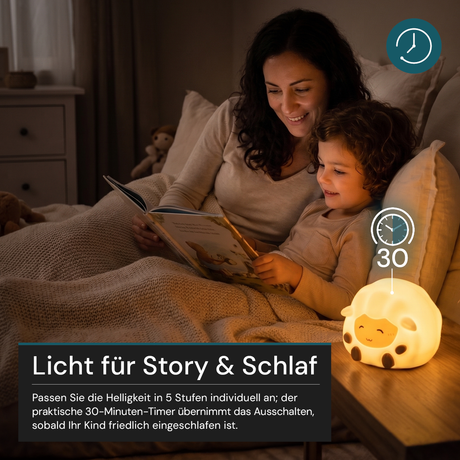LED Nachtlicht Schaf, 1,7 W, 70 lm, 3000 K, 5-Stufen-Dimmfunktion, 30-Minuten-Timer