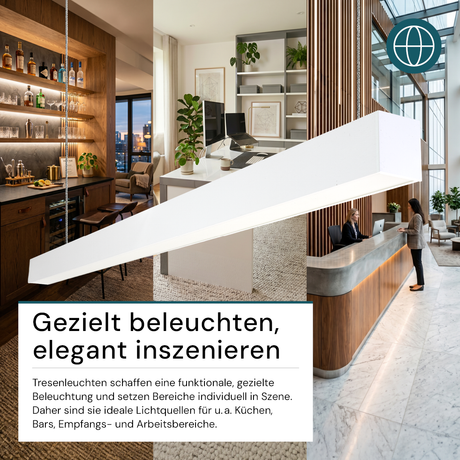LED Büro-/Tresenleuchte, in Weiß, 120 cm, 40W, 4800 lm, 3000-6500 K (CCT), EAGLERISE Netzteil.