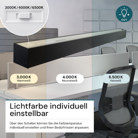 LED Büro-/Tresenleuchte, in Schwarz, 120 cm, 40W, 4800 lm, 3000-6500 K (CCT), EAGLERISE Netzteil.