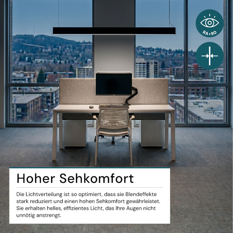 LED Büro-/Tresenleuchte, in Schwarz, 120 cm, 40W, 4800 lm, 3000-6500 K (CCT), EAGLERISE Netzteil.
